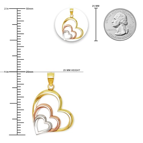 Gold Triple Heart Pendant Charm- 10 Karat Gold - Tri Color Heart Jewelry Charm - Heart Jewelry2
