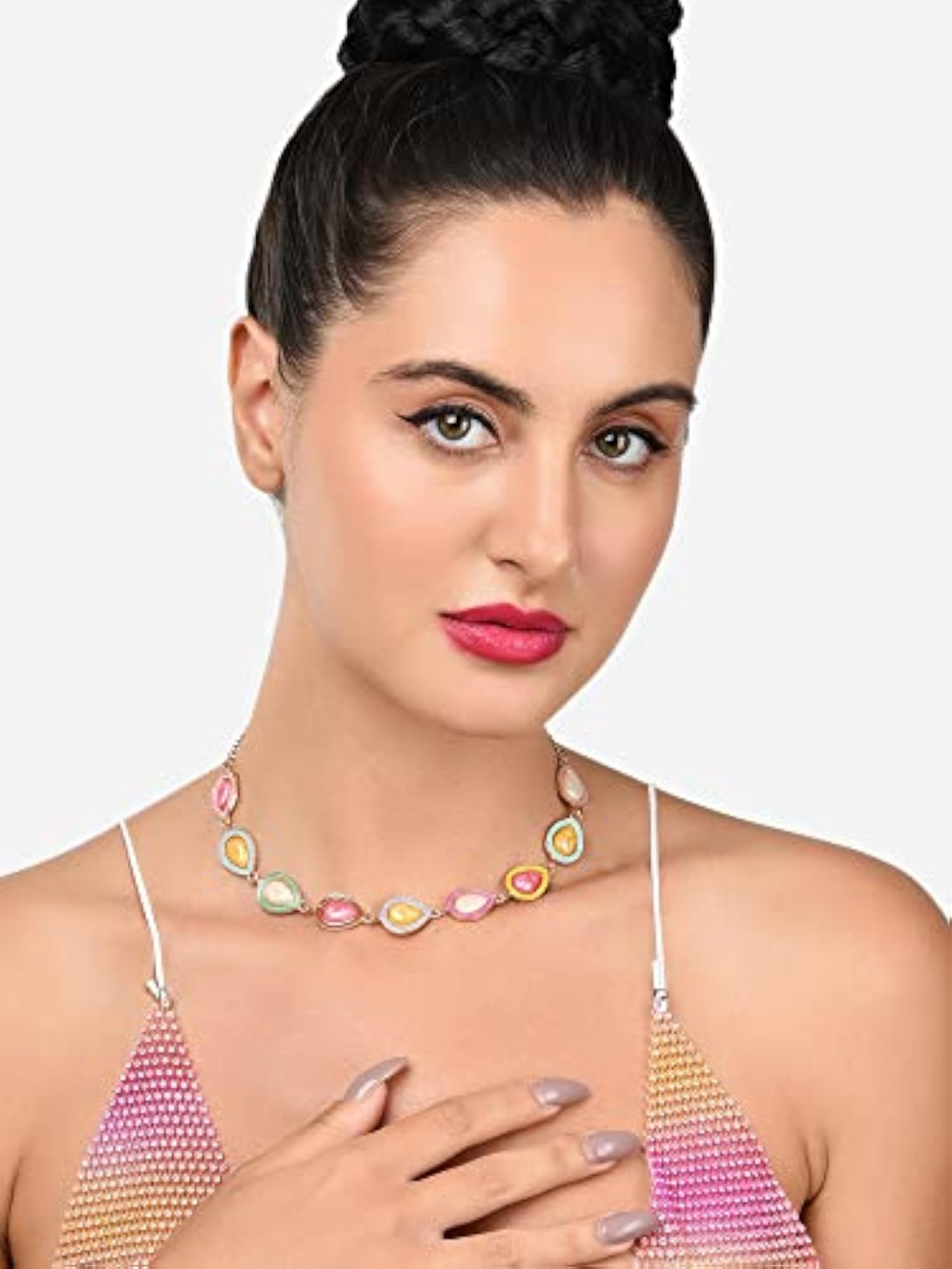 Multicolor Enamel Teardrop Shape Necklace for Women