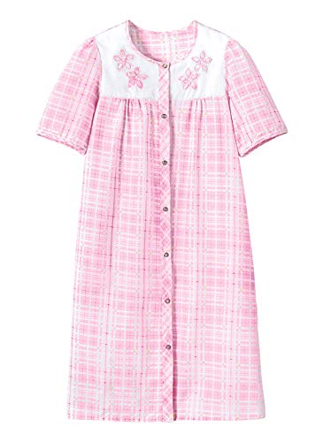 Embroidered Snap-Front Duster, Color Pink, Size Extra Large, Pink, Size Extra Large