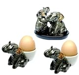 Plastikpröppel zum befüllen Frühstücks Set Zwei Eierbecher & Salz und Pfefferstreuer Set Elefanten 2 teilig-gesamt 4 teilig