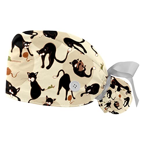 Chapeaux bouffants JDEZ : lot de 2 casquettes de travail ajustables avec motif chat