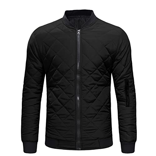Wenkomg1 Mens Diamond Quilted Jacket,Solid Lightweight Bomber Jacket Winter Fall Varsity Slim Fit Athletic Outerwear,Padded Water Resistant Puffer Insulated Jacket Flight Jacket(Black,3X-Large) #TOP2