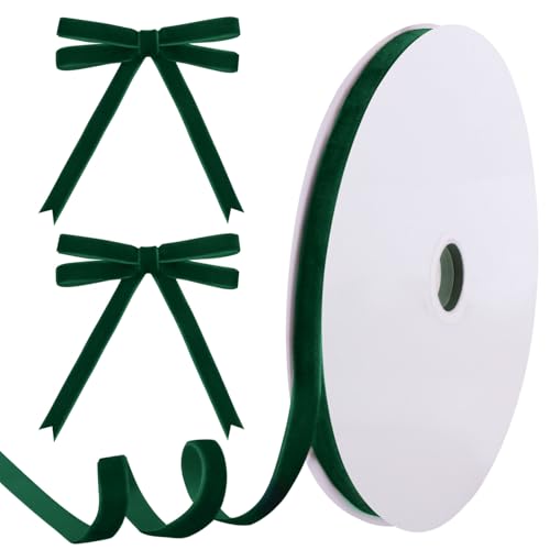 Image of Tsorode 25 Yards Velvet Ribbon for Christmas Tree Gift Wrapping,3 /8 Inch (Dark Green, 3 /8 inch)