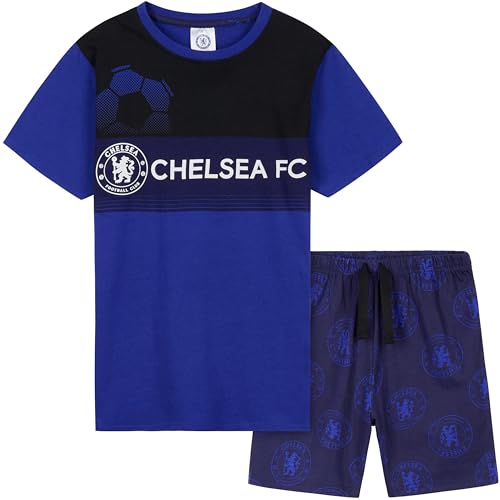 Chelsea F.C. Boys Pyjamas Set Short PJs Kids Teens Lounge Set Nightwear Soft Summer Sleepwear Football Gifts for Boys (Navy/Black 5-6 Years)