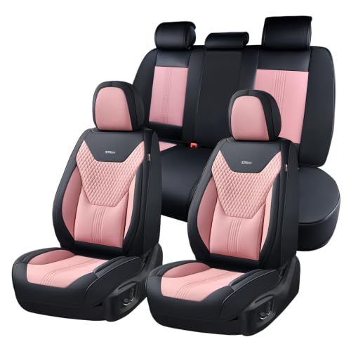 Image of Coverado Car Seat Covers Full Set, Front Seat Covers with Lumbar Support and Back Seat Cover Waterproof Leather Automotive Seat Cover, Universal Car Interior Protectors Cushion for Most Cars