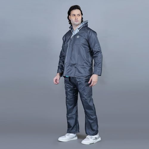 Image of VARSHA - Basic Reversible Rain Coat for Men, Men's Raincoat with Adjustable Hood, Heavy-Duty Zip & Button Closure,Buy Portable Waterproof Rainwear Suit for Bike.(NX)
