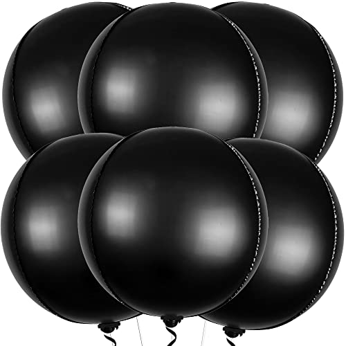 Image of KatchOn, Big Matte Black Foil Balloons - 22 Inch, Pack of 6 | 4D Metallic Balloon for Black Birthday Decorations | Black Metallic Balloon, Happy New Year Balloons for New Years Decorations | NYE Decor