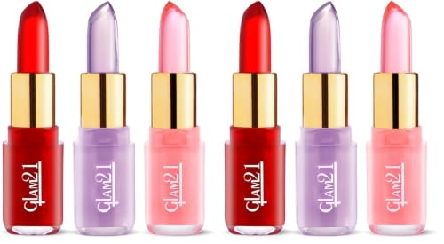 Image of Glam 21 Jelly Pop Fruity Gel Lipstick| Moisturising | Glossy Finish | Gives A Natural Colour | Lightweight | Cranberry Pink, Strawberry Red & Blueberry Purple - Pack Of 6