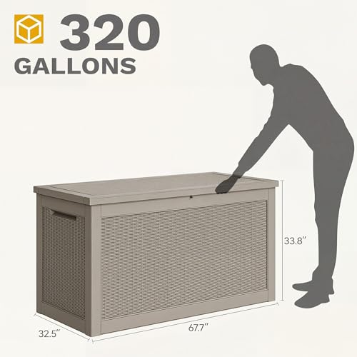 DWVO 320 Gallon Resin Outdoor Storage Box, XXL Large Waterproof Deck Box, Doubles as Table or Seating with 1000 lbs Capacity, Lockable (Brown) by DWVO - Image 6