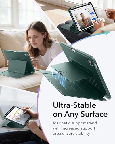 Image of ESR for iPad (A16) 11th Generation Cover, iPad 11th /10th Gen Cover (2025 /2022), Vertical Stand Case, Multi Stand Angles, Ultra-Stable Case with Pencil Holder, Flip Series, Midnight Green