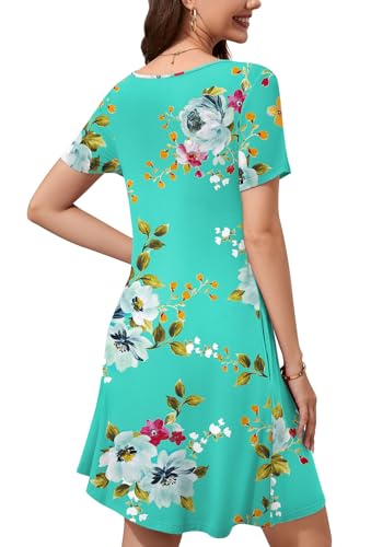 Image of WEACZZY Summer Dresses for Women 2026 V-Neck Casual T Shirt Dress Loose Short Sleeve Flowy Dresses with Pockets