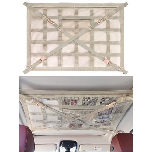 yinjieEUR Red de Techo para Coche para V-W Up 2009-2020 2021 2022 2023 2024 2025 AA AJ,Organizador de Carga de Techo para Vehículo,Red de Almacenamiento para el Techo del Automóvil,A-Cream-Colored-M