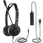 SYXLPA Over-Ear Headphones With Microphone Wired Headphones USB/3.5 mm Headphone Jack Adjustable Noise Cancelling Business Office Headsets with In-Line Control for Computer Laptop Home Office Teams