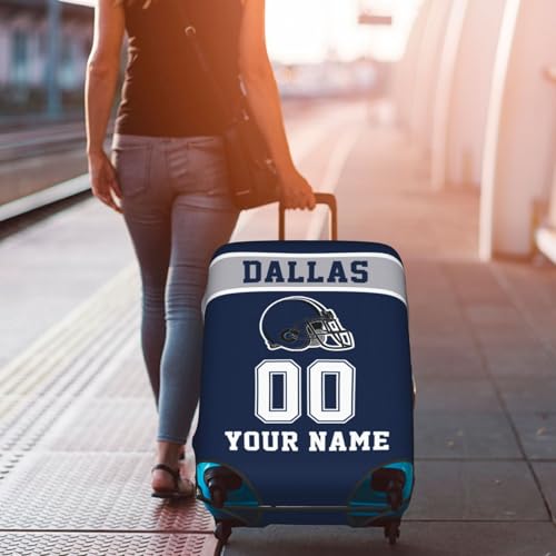 Image of Custom Dallas Luggage Cover Personalized Football Style Suitcase Cover with Name Number Customized Washable Elastic Sports Travel Suitcase Protector for Business Vacation Gifts
