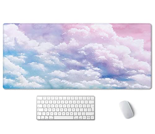 SSOIU Watercolor Pastel Sky Desk Mat, Cloud and Pink Sky Extended Mouse Pad, XXL Gaming Mouse Pad, 35.5x15.7inch