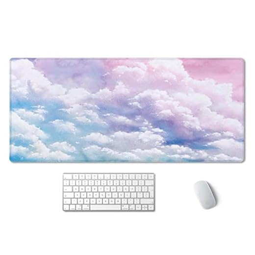 SSOIU Watercolor Pastel Sky Desk Mat, Cloud and Pink Sky Extended Mouse Pad, XXL Gaming Mouse Pad, 35.5x15.7inch