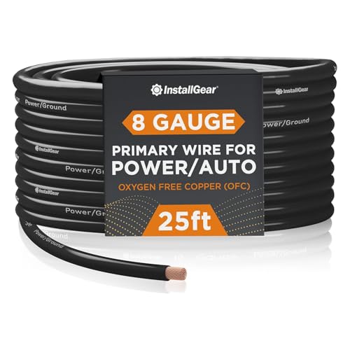 InstallGear 8 Gauge OFC Pure Copper Power Ground Wire - 25ft Black, True Spec Welding, Battery, Automotive, Car Audio, RV Trailer