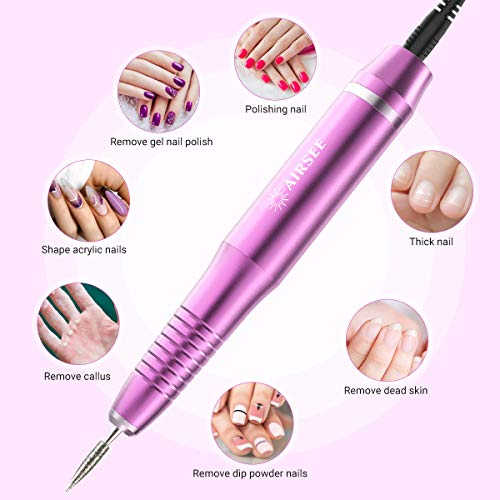 AIRSEE Electric Nail Drill, USB Manicure Pen Sander Polisher, Professional Compact Electrical Nail Files Electric Kit, Efile Nail Drills For Acrylic Nails, Manicure Pedicure Shape Nail Supply, Purple