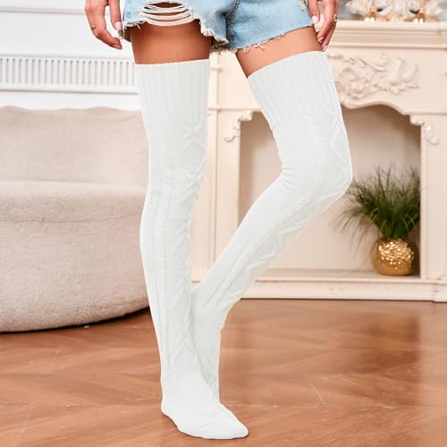 Image of YELAIVP Women's Thigh High Socks - Extra Long Cable Knit Over the Knee Socks and Leg Warmers