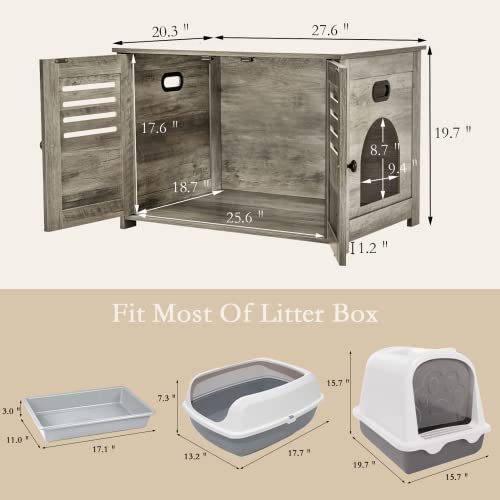 Dinzi Lvj Litter Box Enclosure, Cat Litter House With Louvered Doors, Entrance Can Be On Left Or Right Side, Spacious Hidden Cat Washroom For Most Of Litter Box, Cat Furniture Cabinet, Grey Wash #TOP6