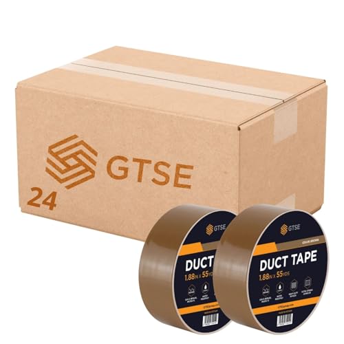 GTSE Brown Duct Tape, 2 Inches x 55 Yards (164 ft), Heavy Duty, Waterproof Repair Tape for Indoor or Outdoor Use, 24 Rolls