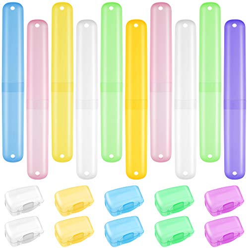 20 Pcs Travel Toothbrush Case Holder Travel Toothbrush Head Cover Cap Plastic Toothbrush Box Set Storage Carrier Container Case Portable for Travel Family Home Office