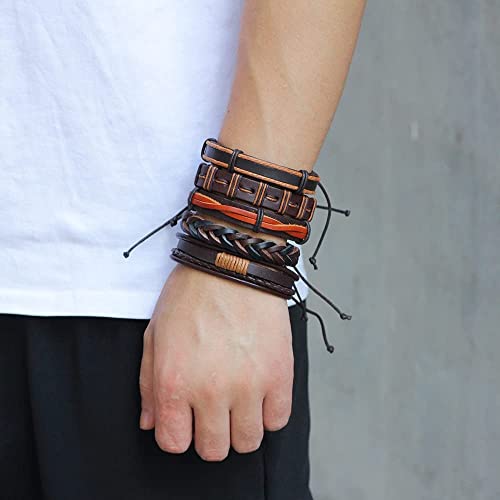 Image of PU Leather Brown Handcrafted Stylish Unisex Bracelet(set of 6)