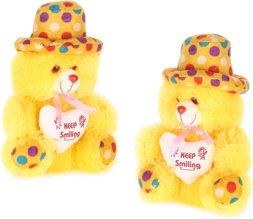 Image of Trendller Yellow Teddy Bear with Cap and Keep Smiling Heart - 30 cm Soft, Washable Plush Gift for Kids, Girls, Boys, and Loved Ones - Perfect for Birthdays, Valentine's, Christmas