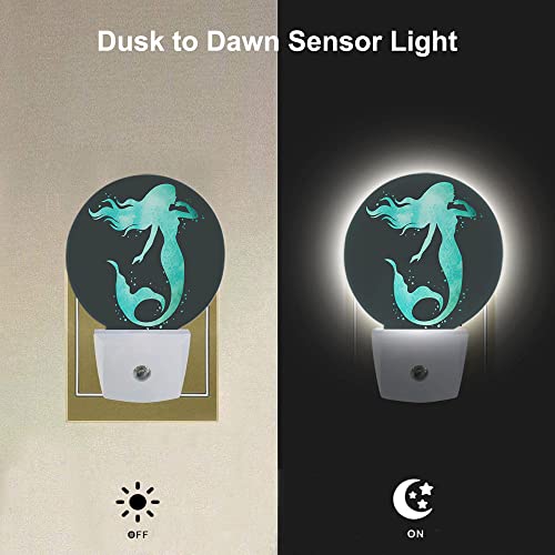 Image of EKOBLA Mermaid Night Light, Green Fish Scale Ocean Theme Night Lights Plug Into Wall with Auto Sensor for Teens and Girls Bedroom