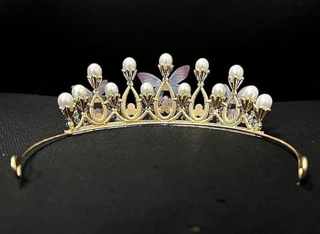 Image of Crystal Tiara Crown Pearl Princess Costume Crown Headband Flower Pageant Handmade Hair Accessories Cosplay,Birthday,Celebration for Girl Women