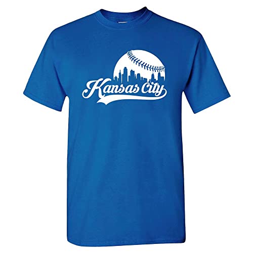Kansas City Baseball Skyline Mens Fan T-Shirt (Royal T-Shirt L)