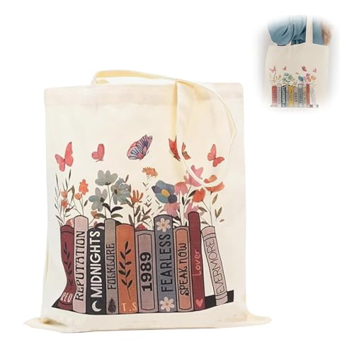 Borsa Di Stoffa Stampata,Album Ts Ispirata,Borsa Tela Cotone,Tote Bag Estetica,Borsa Tote Bag Tela Donna,In Tela, Stile Estetico, In Cotone, Regalo Per Amanti Della Musica,Beige