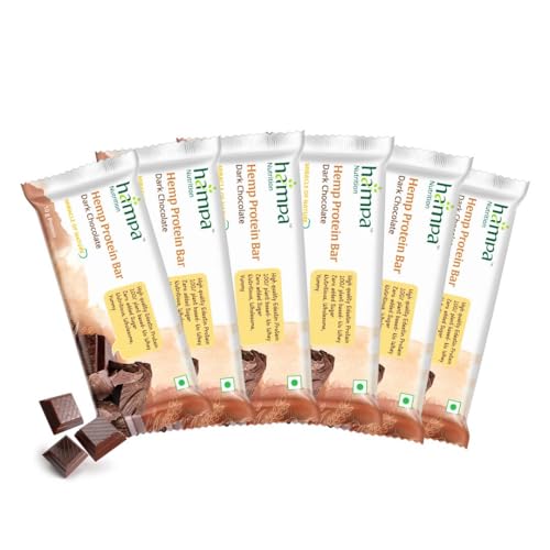 Image of Hampa Hemp protein Bar 50g | Dark Chocolate Flavour | 10g Plant Protein | No Whey, Vegan Friendly | No Added Sugar, Sweetened with Dates | Anytime Snack with Edestine Protein | Pack of 6