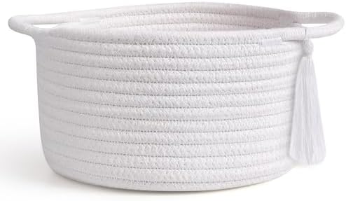 Small White Gift Basket Empty to Fill – SweetMemo Cute Decorative Woven Baskets with cellophane wrap for Kids, Baby Shower, Desk, Bathroom, Holiday Gifting – Mini Decor Cotton Rope Bin with Handles — view 6