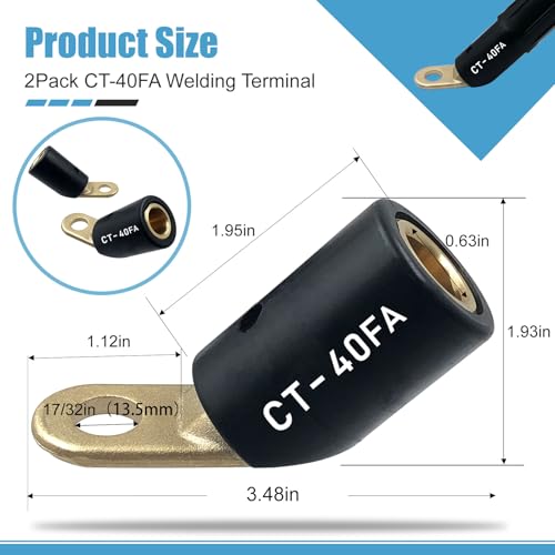 Image of 2PCS CT-40FA Welding Terminal Connector, Welding Lug Connector Adapter, for Lenco Style LC-40 LC-40HD Male Leads Connectors, 17 /32 inch Stud Hole, Angle 45, 08030