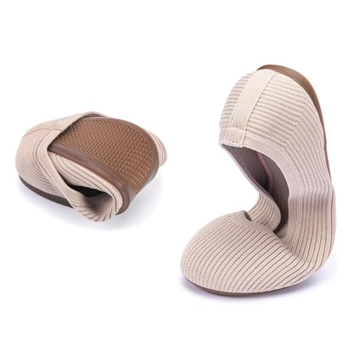 Image of Frank Mully Women's Ballet Flats Round Toe Walking Flats Slip On Work Shoes Knitted Flats Shoes for Woman Soft Lightweight