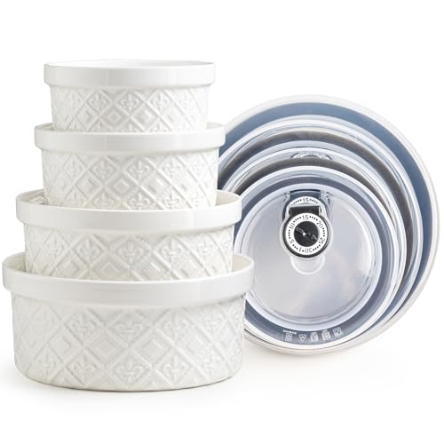 Large Mixing Bowls Airtight Lids, Classic White Porcelain