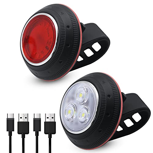 Homdec USB Rechargeable Bike Light Set, Super Bright Front Headlight and Rear LED Bicycle Light, 750mah Lithium Battery, 4 Light Mode Options (2 USB Cables and 2 Strap Included)