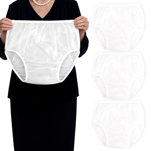 Florith Adult Diaper Cover Plastic Pants Washable Reusable Waterproof Underwear Rubber Pants for Adults with Leak Protection Adjustable Briefs for Incontinence Care (White Large)