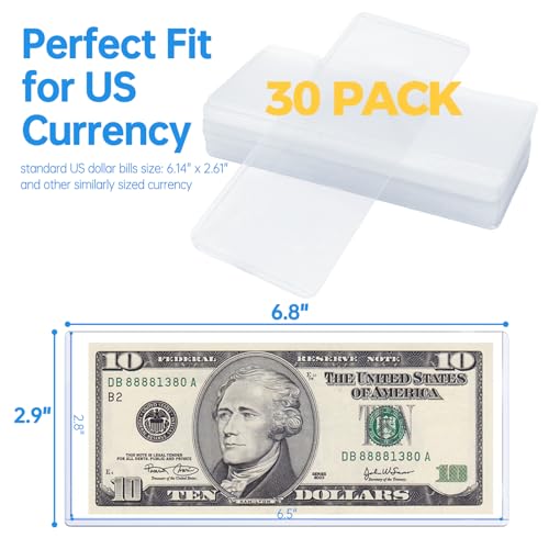 30 fundas plásticas transparentes para billetes 6.8 x 2.9 pulg miniatura 2