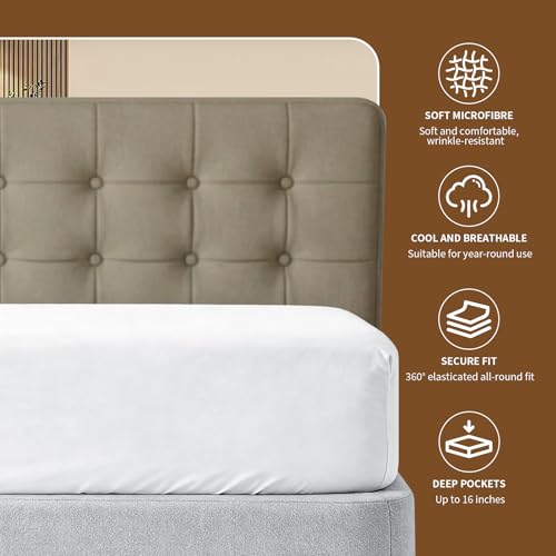 Image of HBHLFZ Queen Fitted Sheet Only, Soft Breathable Bottom Sheet - 60 inchx80 inch Deep Pockets Queen Size Fitted Sheet - All Around Stretch Fit, Wrinkle Resistant, Colorfast - Easy Care, White