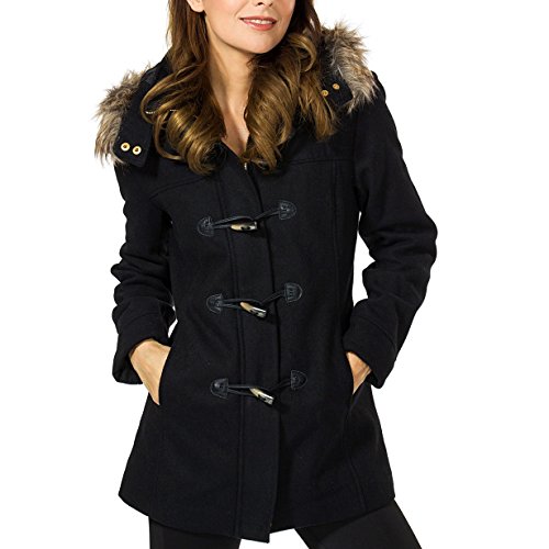 Alpine Swiss Duffy Womens Wool Coat Fur Trim Hooded Parka Jacket2