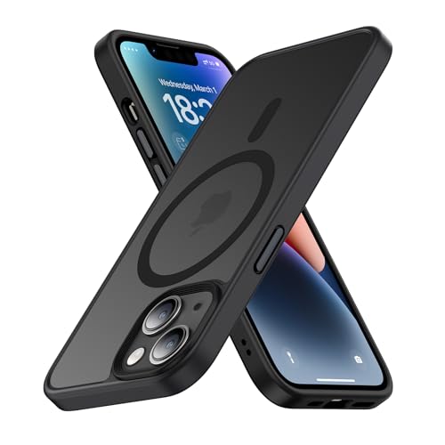BENKS Magnetic Case for iPhone 14/ iPhone 13 [Military Shockproof], Compatible with Magsafe, Translucent Matte PC Back with Aluminum Alloy Keys, Anti-Fingerprint Anti-Scratch Case 6.1 inch, Black