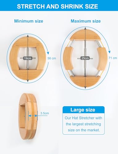 4 Directions Tendeur de chapeau pour chapeaux cintrés et chapeaux de cowboy pour homme - Jack Stretcher, la vis avec la poignée est facile à étirer, bois, taille unique – vue 4