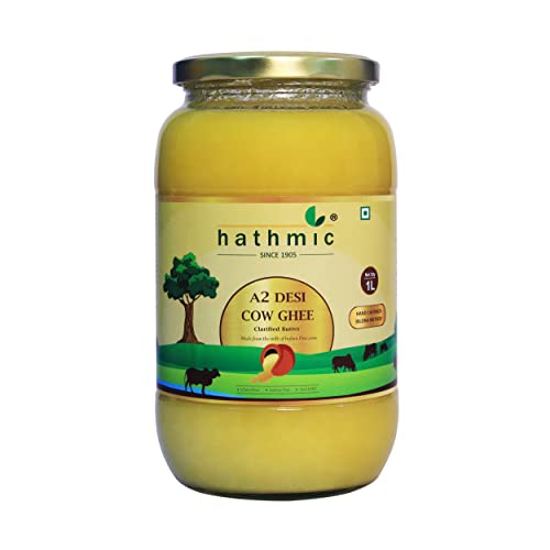 Hathmic Curd Churned Vedic Bilona 100% Pure Grass Fed A2 Desi Cow Ghee 1000 Ml