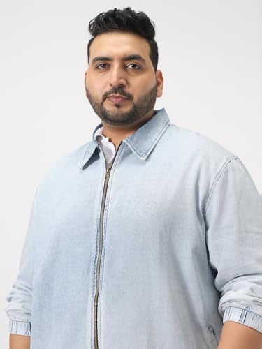 Image of Urbano Plus Men's Relaxed Fit Full Sleeve Harrington Denim Jacket