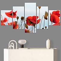 SIGNWIN 5 Panel Canvas Wall Art Red Fields for Home Decorations Ready to Hang - 60