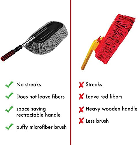 Microfiber Car Duster Exterior Interior Cleaner Cleaning Detailing Kit Size 15.7 Inch With Long Retractable Handle To Trap Dust And Pollen For Washing Car Bike Rv Boats Or Home Use, Grey #TOP4