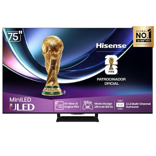 Smart TV Hisense MiniLED 4K 75" Polegadas com Dolby Vision, HDR+ Gaming, Alexa e Wi-Fi - 7... Smart TV Hisense MiniLED 4K 75" Polegadas com Dolby Vision, HDR+ Gaming, Alexa e Wi-Fi - 7...