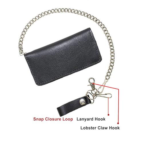 Dream Apparel Bifold Chain Wallet for Men and Women, Cowhide Leather Motorcycle Biker Wallet with Anti-Theft Steel Chain, Black ID Card Holder Trucker Wallet with Snap Closure3